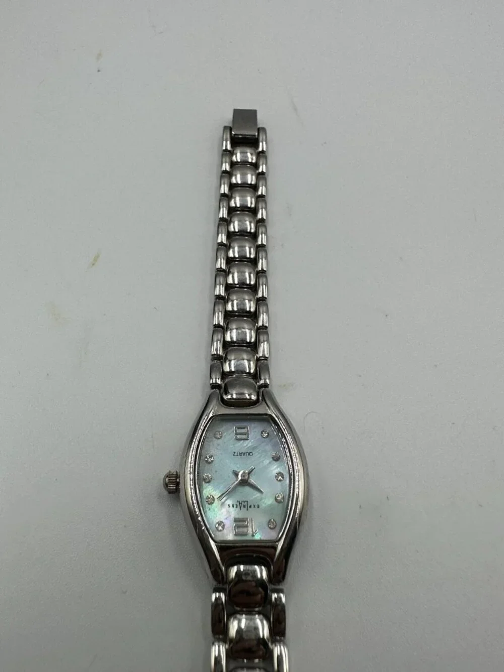 3/$30 LA Express Watch Women Silver Tone Blue Mother Of Pearl Dial 6.5